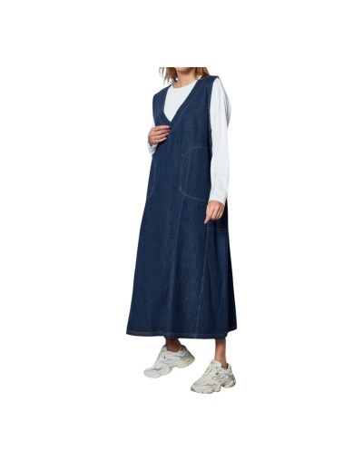 Robe en jean midi légère sans manches à col V