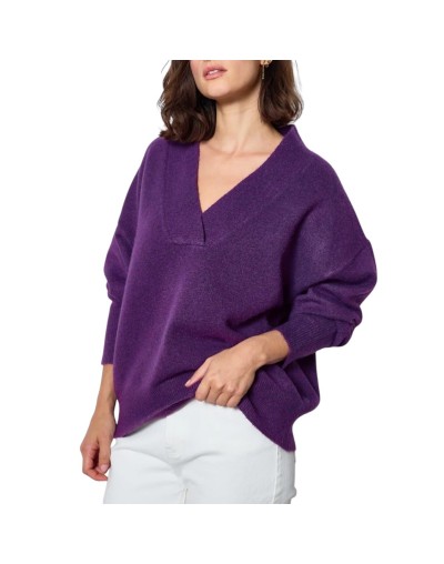 Pull violet col V taille unique 38 44