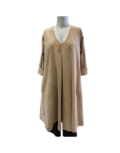 ROBE COL V MI-LONG OVERSIZED EN VELOUR FINE ELATHANE DEUX POCHES INVISIBLE